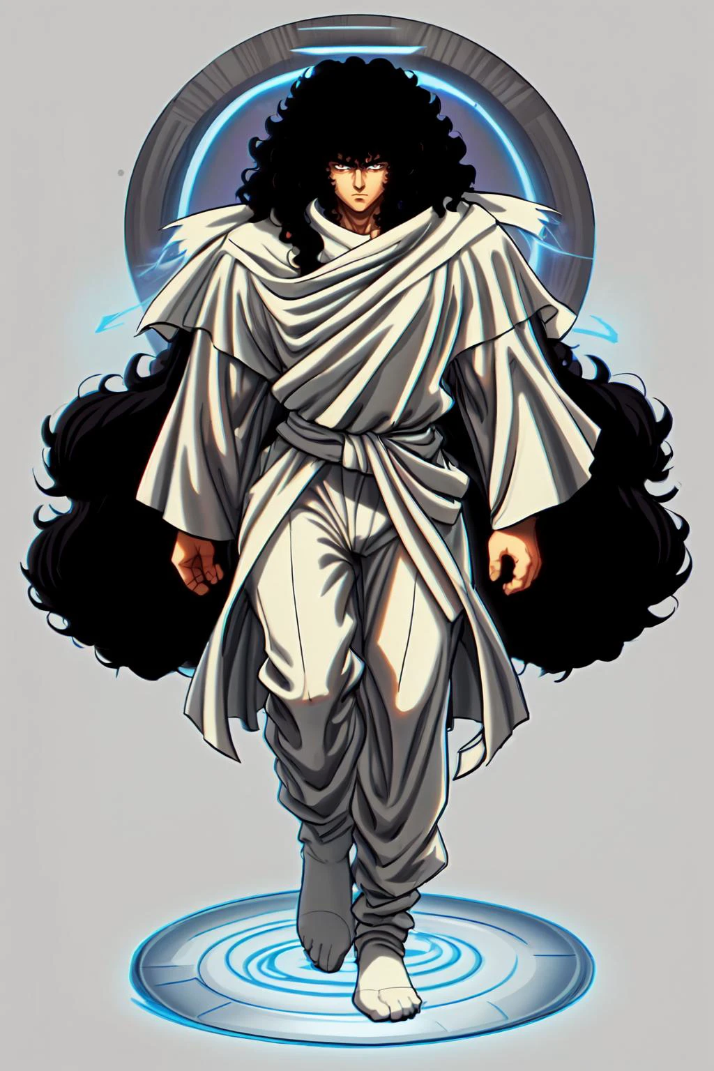 Asura, 1man, black hair, curly hair, white-background, dark coat, strong backlight, full body, looking at viewer, facing viewer,
<lora:Asura001:0.7>