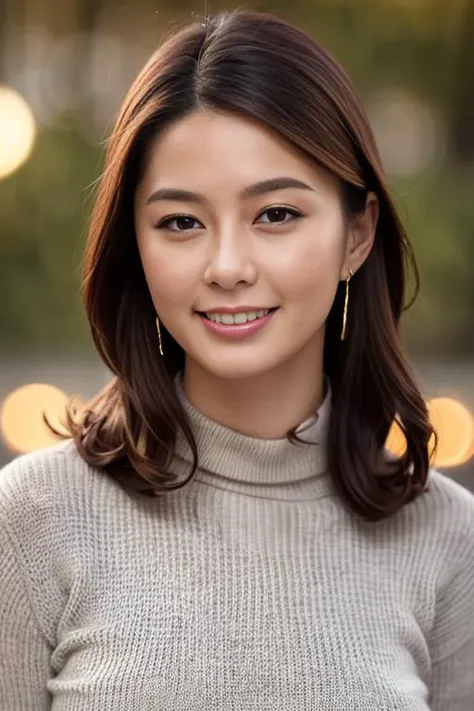 1girl,(wearing a turtleneck sweater:1.2),(RAW photo, best quality), (realistic, photo-realistic:1.4), masterpiece, an extremely delicate and beautiful, extremely detailed, 2k wallpaper, Amazing, finely detail, extremely detailed CG unity 8k wallpaper, ultra-detailed, highres, soft light, beautiful detailed girl, extremely detailed eyes and face, beautiful detailed nose, beautiful detailed eyes,cinematic lighting,autumn scenery,park,city lights at night,perfect anatomy,slender body,smiling <lora:sugiurayuki_lora:0.8>