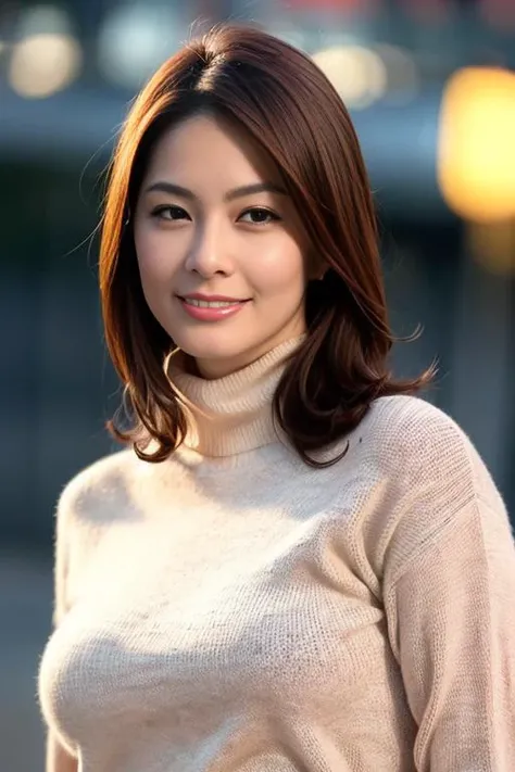 1girl,(wearing a turtleneck sweater:1.2),(RAW photo, best quality), (realistic, photo-realistic:1.4), masterpiece, an extremely delicate and beautiful, extremely detailed, 2k wallpaper, Amazing, finely detail, extremely detailed CG unity 8k wallpaper, ultra-detailed, highres, soft light, beautiful detailed girl, extremely detailed eyes and face, beautiful detailed nose, beautiful detailed eyes,cinematic lighting,autumn scenery,park,city lights at night,perfect anatomy,slender body,smiling <lora:sugiurayuki_lora:0.8>