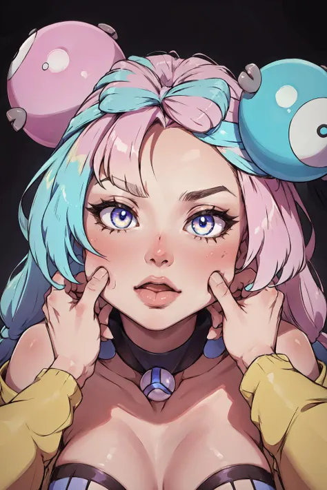 (masterpiece, best quality, absurdres, 4k, aesthetic, detailed, intricate),pinchingpov,pov,cheek pull,close-up,1girl, iono (pokemon), twintails, multicolored hair, hair ornament, <lora:PKMN_Iono-DEF:0.7> <lora:PinchingPOV:0.8>