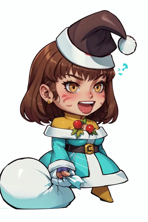 (masterpiece,best quality,absurdres,beautiful,aesthetic,detailed),1girl,holding sack,chibi,:d,santa hat <lora:padoru_meme:1> padoru meme <lora:d.va:1> d.va /(overwatch/)