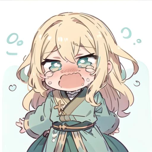 1boy, <lora:Ye-Liming:0.8> yeliming, (blonde hair:1.3), wave hair, turquoise eyes, green clothes, <lora:SesieldCry:0.8> IncrsSesCry, chibi, crying