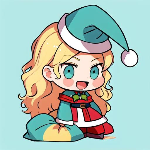 Highly detailed, High Quality, Masterpiece, beautiful, <lora:PadoruMeme:0.8> PadoruMeme, 1boy, sack, holding sack, :d, santa, santa hat, <lora:Ye-Liming:0.8> yeliming, blonde hair, long hair, wave hair, turquoise eyes