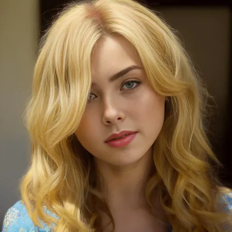 creates an image of an 18 year old blonde with very golden hair, very fair skin, blue eyes with a young and delicate face, wearing a green transparent dress playing video games
