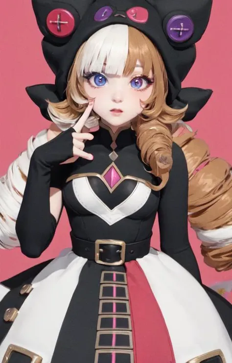 (detailed background), masterpiece, best quality, Soul_Fighter_Gwen, multicolored_eyes, heterochromia, ,twin_drills ringlets, long_hair, peace sign fingers
<lora:Soul_Fighter_Gwen-15:0.89>