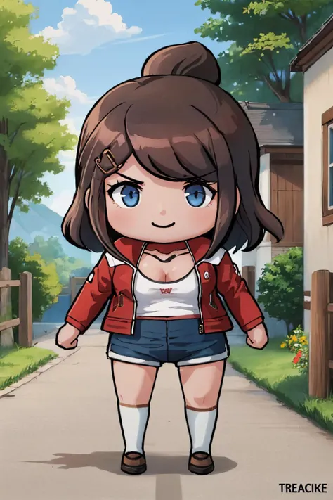 (masterpiece, best quality:1.2), chibi, solo, 1girl, asahina aoi, tan, smile, hairclip, red jacket, cleavage, white tank top, short shorts <lora:style_walfie-20:1> <lora:aoiasahina-nvwls-v1:0.8>