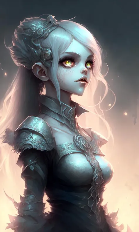 8K, RAW, best quality, masterpiece, ultra high res, colorful, portrait, (medium wide shot), (dynamic perspective), sharp focus , (depth of field, bokeh:1.3), extremely detailed eyes and face, beautiful detailed eyes,
chromatic aberration, depth of field, soft lighting, masterpiece, best quality, intricate, tone mapped, highly detailed, artstation, concept art, smooth, sharp focus, dramatic lighting, highly detailed artwork, cinematic, hyper realistic painting, trending on Artstation, 8K, incredible shadows, realistic, 1girl, (solo:1.1), raytracing, ultra detailed, detailed face, 8k wallpaper, wide hips, medium hair with long locks, silver hair, red eyes, medium breasts, pointy ears, elf, white|cyan capelet, white|blue religion dress, metal belt, long sleeves, (pale skin:1.3), death, dark athmosphere, undead, night, destroyed village, ash, scary, glowing eyes, menacingly, killer intent, looking at viewer, full body, long legs, evil eyes, scars, blood, rotting, dead skin, blue skin, lifeless, hollow