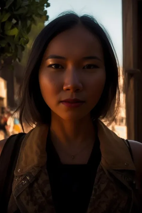 A stunning intricate full color portrait of a beautiful vietnamese women, wearing ripped clothes, mad max movie set, dirty face, happy, epic character composition,by ilya kuvshinov, alessio albi, nina masic,sharp focus, natural lighting, subsurface scattering, f2, 35mm, film grain, half body shot <lora:LunaO:1>