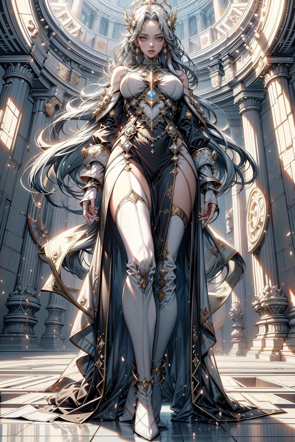 (masterpiece:1.1), (best quality:1.1), (vibrant colors:1.2), BREAK,
(dated:1.1), (dark fantasy:1.1), (heavenly glow:1.0), (from below:1.1), (symmetrical:1.1), BREAK,
(solo:1.3), (full body:1.1), (priestess:1.1), (street wear:1.0), (marching:1.0), (serious look:1.0), (geometrical:1.0), (tron:1.0), (ledarraytech:1.0), <lora:RococoPrince:0.3>, <lora:LEDarrayTech-20:1.0>, BREAK,
(towering columns:1.0), (white marble:1.0), (golden accents:1.0)