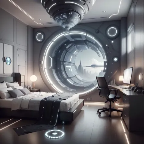 <lora:LEDarrayTech-20:0.8> , ledarraytech , scifi,   geometrical ,   tron, 
futuristic bedroom