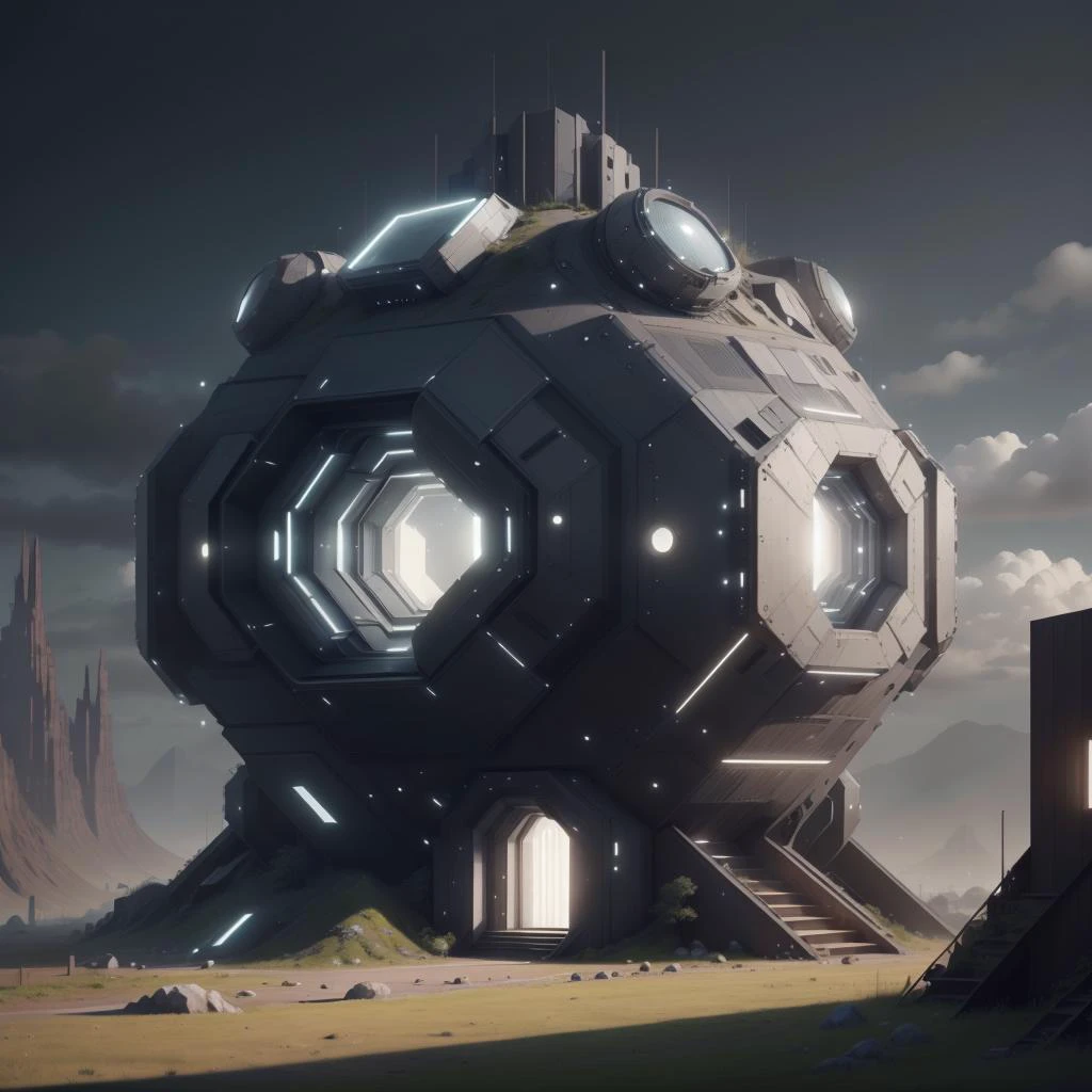 <lora:LEDarrayTech-20:0.8> , ledarraytech , scifi, geometrical , tron,
house on a hill