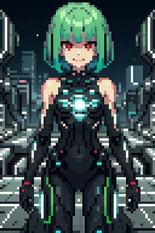 closeup, small breasts, seductive smile, best quality,
bob cut, red eyes, green hair,multicolored hair, aqua hair,
1girl, standing in a scifi city, perfect face ,
<lora:LEDarrayTech-20:0.8> ledarraytech , scifi, geometrical , tron,