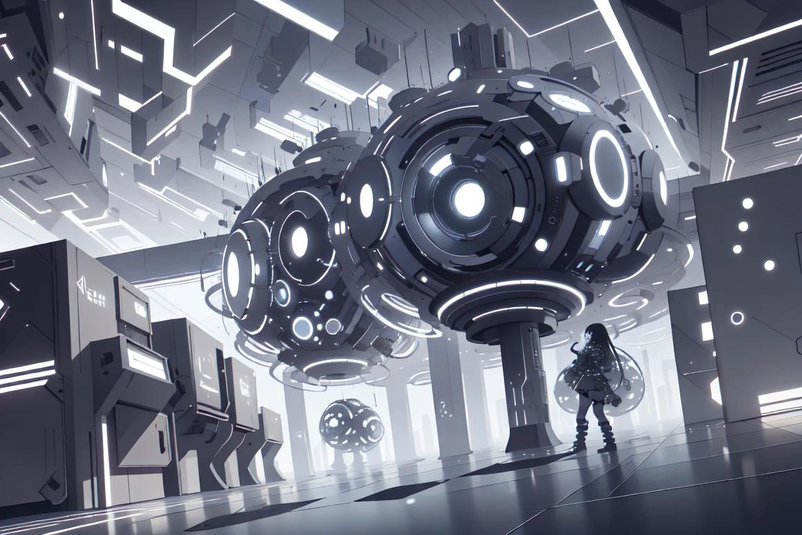 <lora:LEDarrayTech-20:1.2> , ledarraytech , scifi, geometrical ,
1girl, looking up, in a synthetic area , dynamic pose,