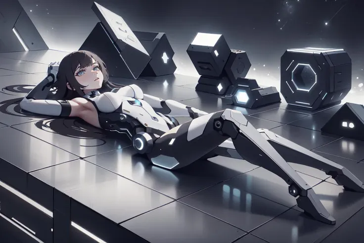 <lora:LEDarrayTech-20:1> , ledarraytech , scifi,   geometrical ,
1girl,    lying on the side,