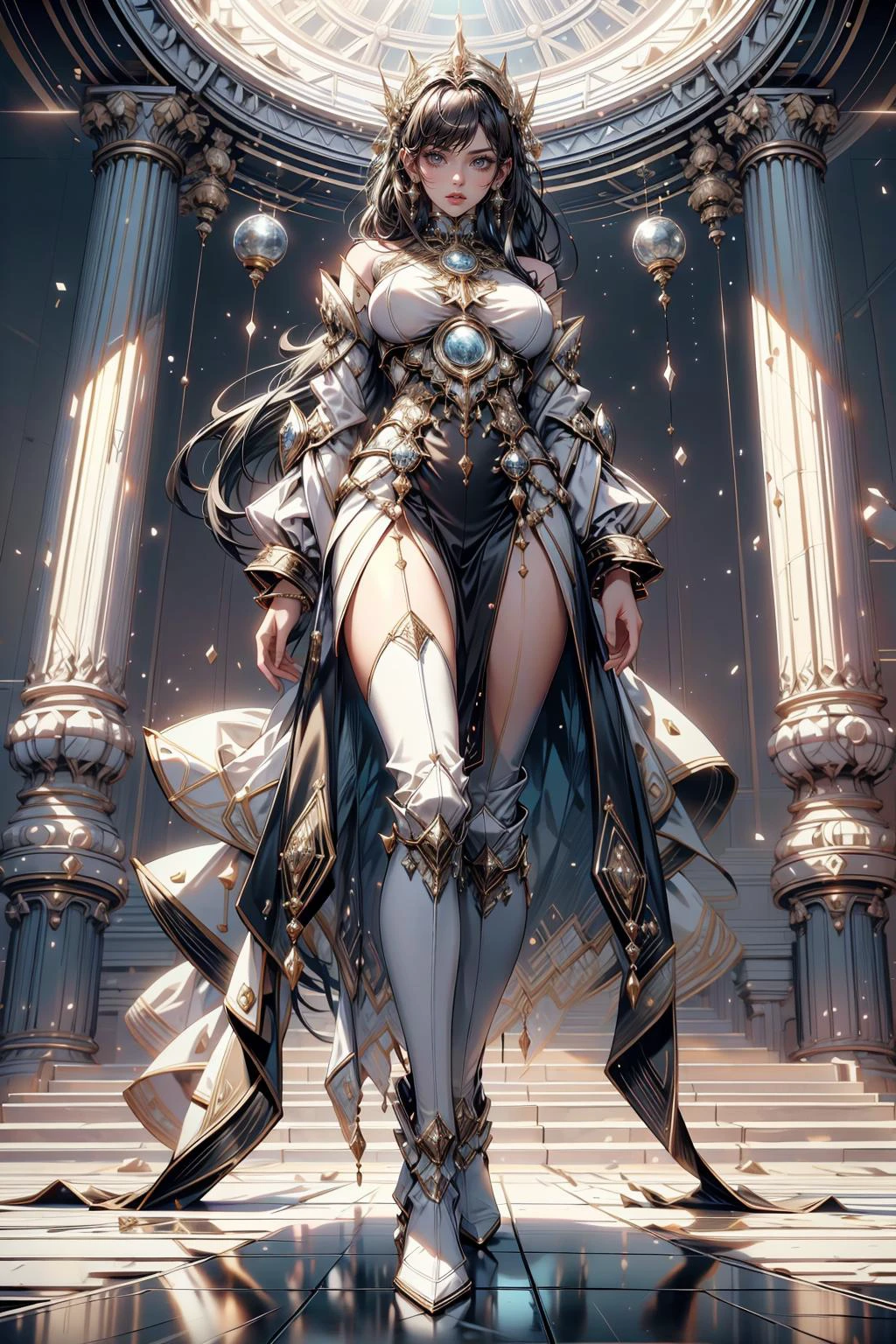 (masterpiece:1.1), (best quality:1.1), (vibrant colors:1.2), BREAK,
(dated:1.1), (dark fantasy:1.1), (heavenly glow:1.0), (from below:1.1), (symmetrical:1.1), BREAK,
(solo:1.3), (full body:1.1), (priestess:1.1), (street wear:1.0), (marching:1.0), (serious look:1.0), (geometrical:1.0), (tron:1.0), (ledarraytech:1.0), <lora:RococoPrince:0.3>, <lora:LEDarrayTech-20:1.0>, BREAK,
(towering columns:1.0), (white marble:1.0), (golden accents:1.0)