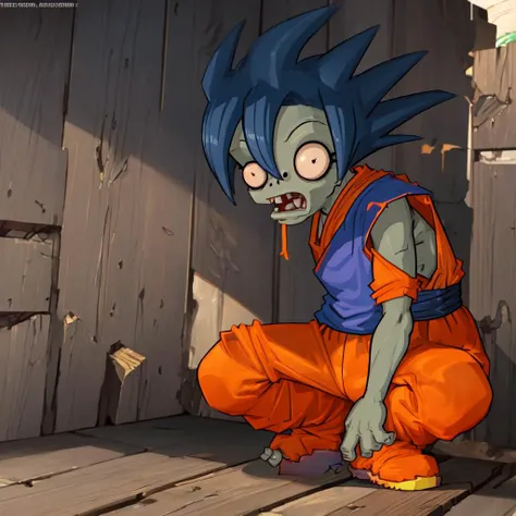 <lora:zobv0.5:1>, p vs.z\(Zob\), Son Goku /(cosplay/), mouth open, dragon ball Z, orange baggy pants, ripped blue shirt, parody,