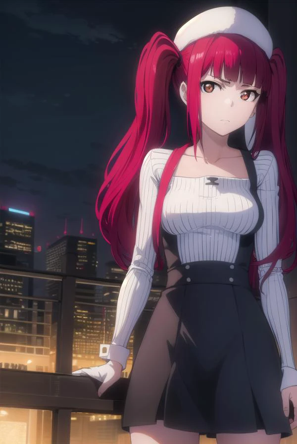 rirukadokugamine, <lora:rirukadokugamine-lora-nochekaiser:1>,
riruka dokugamine, long hair, twintails, (red eyes:1.5), purple hair, bangs, blunt bangs,
BREAK thighhighs, hat, maid, long sleeves, gloves, dress, black dress, skirt, black skirt, collarbone,
BREAK outdoors, night, city,
BREAK looking at viewer, (cowboy shot:1.5),
BREAK <lyco:GoodHands-beta2:1>, (masterpiece:1.2), best quality, high resolution, unity 8k wallpaper, (illustration:0.8), (beautiful detailed eyes:1.6), extremely detailed face, perfect lighting, extremely detailed CG, (perfect hands, perfect anatomy),
