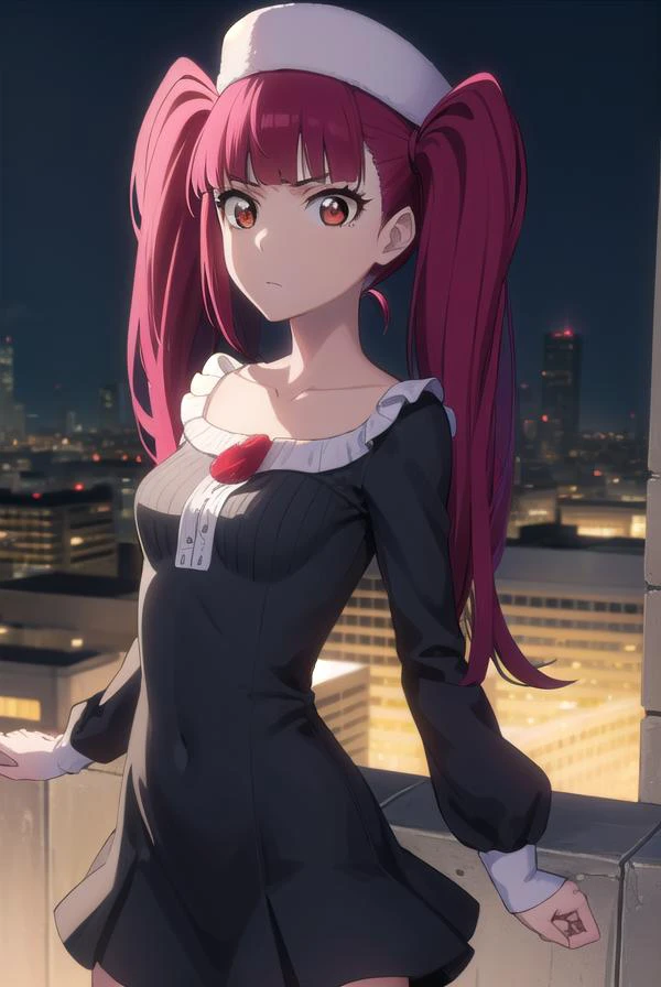 rirukadokugamine, <lora:rirukadokugamine-lora-nochekaiser:1>,
riruka dokugamine, long hair, twintails, (red eyes:1.5), purple hair, bangs, blunt bangs,
BREAK thighhighs, hat, maid, long sleeves, gloves, dress, black dress, skirt, black skirt, collarbone,
BREAK outdoors, night, city,
BREAK looking at viewer, (cowboy shot:1.5),
BREAK <lyco:GoodHands-beta2:1>, (masterpiece:1.2), best quality, high resolution, unity 8k wallpaper, (illustration:0.8), (beautiful detailed eyes:1.6), extremely detailed face, perfect lighting, extremely detailed CG, (perfect hands, perfect anatomy),