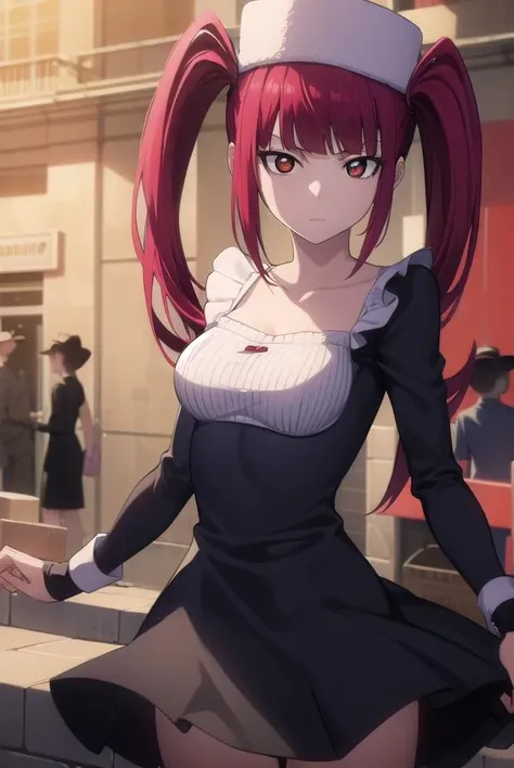 rirukadokugamine, <lora:rirukadokugamine-lora-nochekaiser:1>,
riruka dokugamine, long hair, twintails, (red eyes:1.5), purple hair, bangs, blunt bangs,
BREAK thighhighs, hat, maid, long sleeves, gloves, dress, black dress, skirt, black skirt, collarbone,
BREAK outdoors, night, city,
BREAK looking at viewer, (cowboy shot:1.5),
BREAK <lyco:GoodHands-beta2:1>, (masterpiece:1.2), best quality, high resolution, unity 8k wallpaper, (illustration:0.8), (beautiful detailed eyes:1.6), extremely detailed face, perfect lighting, extremely detailed CG, (perfect hands, perfect anatomy),