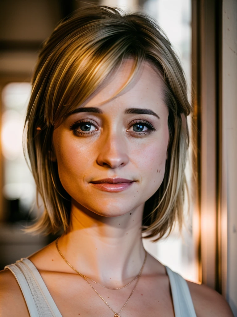 ((realism)), extremely high quality RAW photograph, detailed background, intricate, Exquisite details and textures, highly detailed, Photo of (Allison Mack) standing in the doorway of her bedroom, Looking behind the camera, ultra detailed photograph, warm lighting, artstation, 4k, sharp focus, high resolution, detailed skin, detailed eyes, 8k uhd, dslr, low harsh lighting, high quality, film grain, Fujifilm XT3,