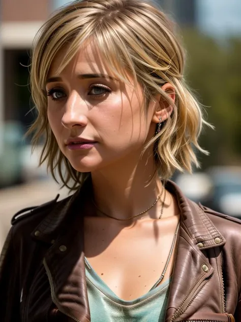 ((photorealistic)), extremely high quality RAW photograph, very detailed urban decay background, messy hair, Exquisite details and textures, highly detailed, portrait of (Allison Mack) staring aggressively into the camera, (wearing a leather jacket:1.3), ultra detailed photograph, cool lighting, artstation, 4k, sharp focus, high resolution, detailed skin, detailed eyes, 8k uhd, dslr, low harsh lighting, high quality, film grain, Fujifilm XT3, sad:1.3