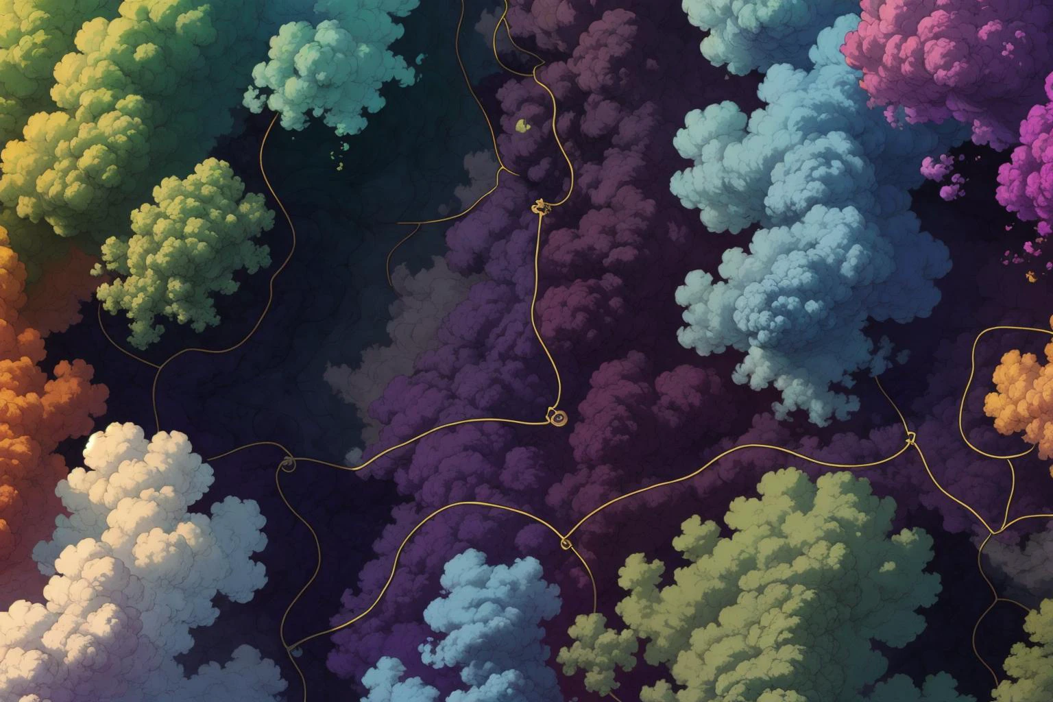 <lora:MapDraw:0.8> mapdraw, colorful_fumes, strange future, fungid apocalypse, purple and green color theme <lora:add_detail:0.5> <lora:colorful_fumes:0.6>