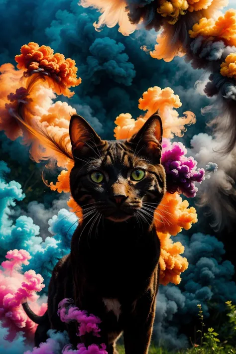 colorful_fumes, a cat <lora:colorful_fumes:0.6>, <lora:add_detail:0.5> <lora:realistic:0.5>