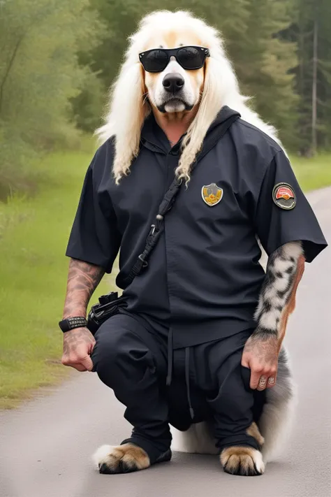RAW photo of (Dog the bounty hunter) as a (dog-man hybrid), 8k