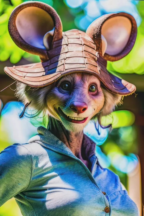 hybrid, (beautiful 55 year old mice-woman hybrid posing), closeup outdoor photography, fully clothed, wear elegant top, front view, perfect face, happy mood, close view, natural background, perfect lights, perfect colors, realistic photo, professional photography, detailed photorealistic