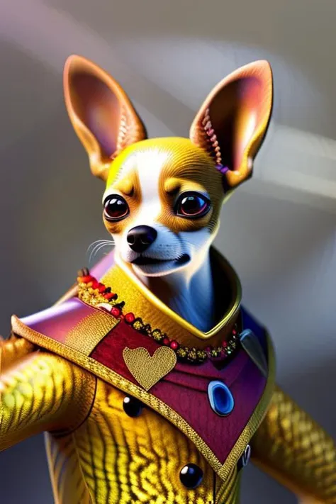 Insanely detailed studio portrait shot photo of intricately detailed beautiful a  chihuahua dressed as YellowSanta, smirking mischievously at the camera with mischievous detailed brown eyes , very detailed, rim light, photo, rim light, ultra-realistic, photorealistic, hyper detailed, photography, shot on Canon DSLR, f/2. 8 , photography by Felix Kunze and Annie Leibovitz and retouched by Pratik Naik --ar 2:3 --v 4 --q 2