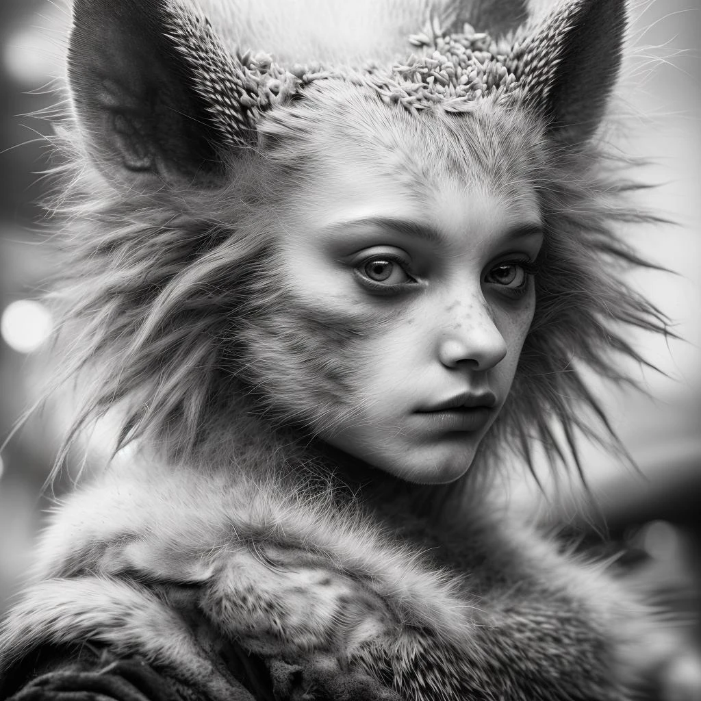 Realistic, (greyscale, traditional media, sketch), portrait, hedgehog-girl hybrid, cover - perfect tone, style of drawing graphics, (Ingres Jean Auguste Dominique), artistic photography 8k, photorealistic concept art, bokeh, soft natural surround, cinematic perfect light, Monochrome style
