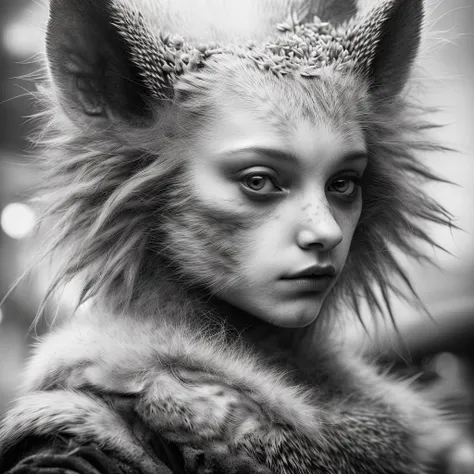 Realistic, (greyscale, traditional media, sketch), portrait, hedgehog-girl hybrid, cover - perfect tone, style of drawing graphics, (Ingres Jean Auguste Dominique), artistic photography 8k, photorealistic concept art, bokeh, soft natural surround, cinematic perfect light, Monochrome style