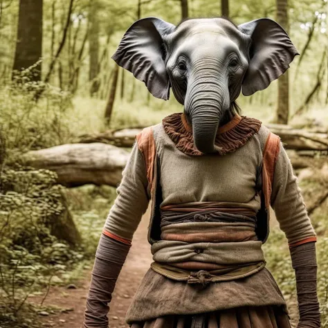a photo of a [cute young elephant-girl hybrid|elephant-woman hybrid] as a peasant, 8k