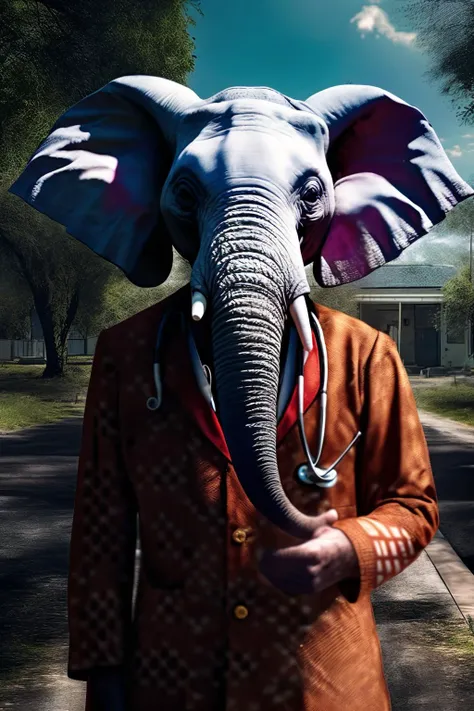 A photo portrait of a cute elephant-man hybrid as a doctor, during daytime in summer, in 8k resolution.
<lora:LowRA:0.6>