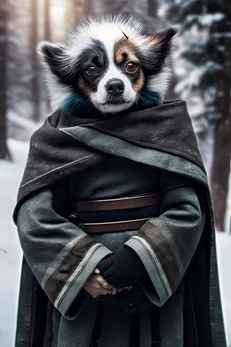 A photo portrait of a cute dog-man hybrid as a jedi, during daytime in winter, in 8k resolution.
 <lora:LowRA:0.6>