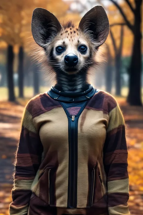 A photo portrait of a cute hyena-woman hybrid as a entrepreneur, during daytime in fall, in 8k resolution.
 <lora:LowRA:0.6>