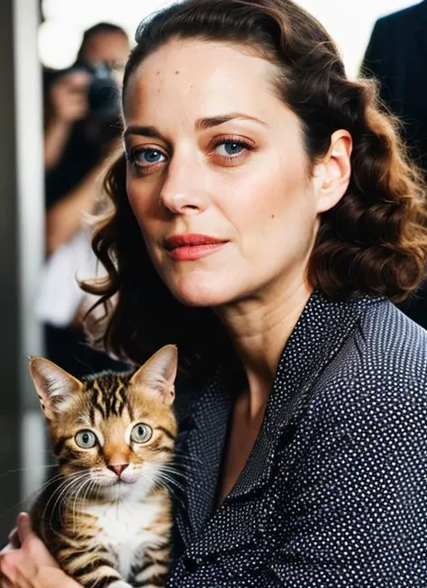 RAW portrait photo of beautiful young sks woman, Polka dot dress and kitten heels, natural lighting, by Gerda Taro, detailed face, UHD, absurdres, epic scene composition, 
cinematic look, Fujifilm XT3, dslr, high quality, film grain 
<lora:locon_marioncotillard_v1_from_v1_64_32:1>