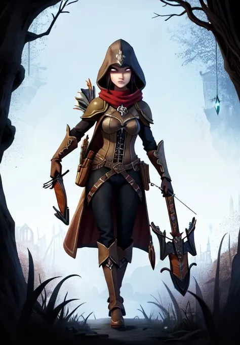 concept art Cinematic scene, hero view, d4r rogue <lora:diablo_4_rogue_v0.0.3:1>, action pose, nature, detailed background, masterpiece, best quality, high quality, absurdres . digital artwork, illustrative, painterly, matte painting, highly detailed