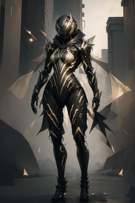 a beautiful girl in a venomous black and gold suit,detailed face,detailed eyes,detailed lips,beautiful black hair,dramatic lighting,digital art,concept art,intricate detail,hyper realistic,8k,ultra-detailed,photorealistic,vibrant colors,chiaroscuro lighting