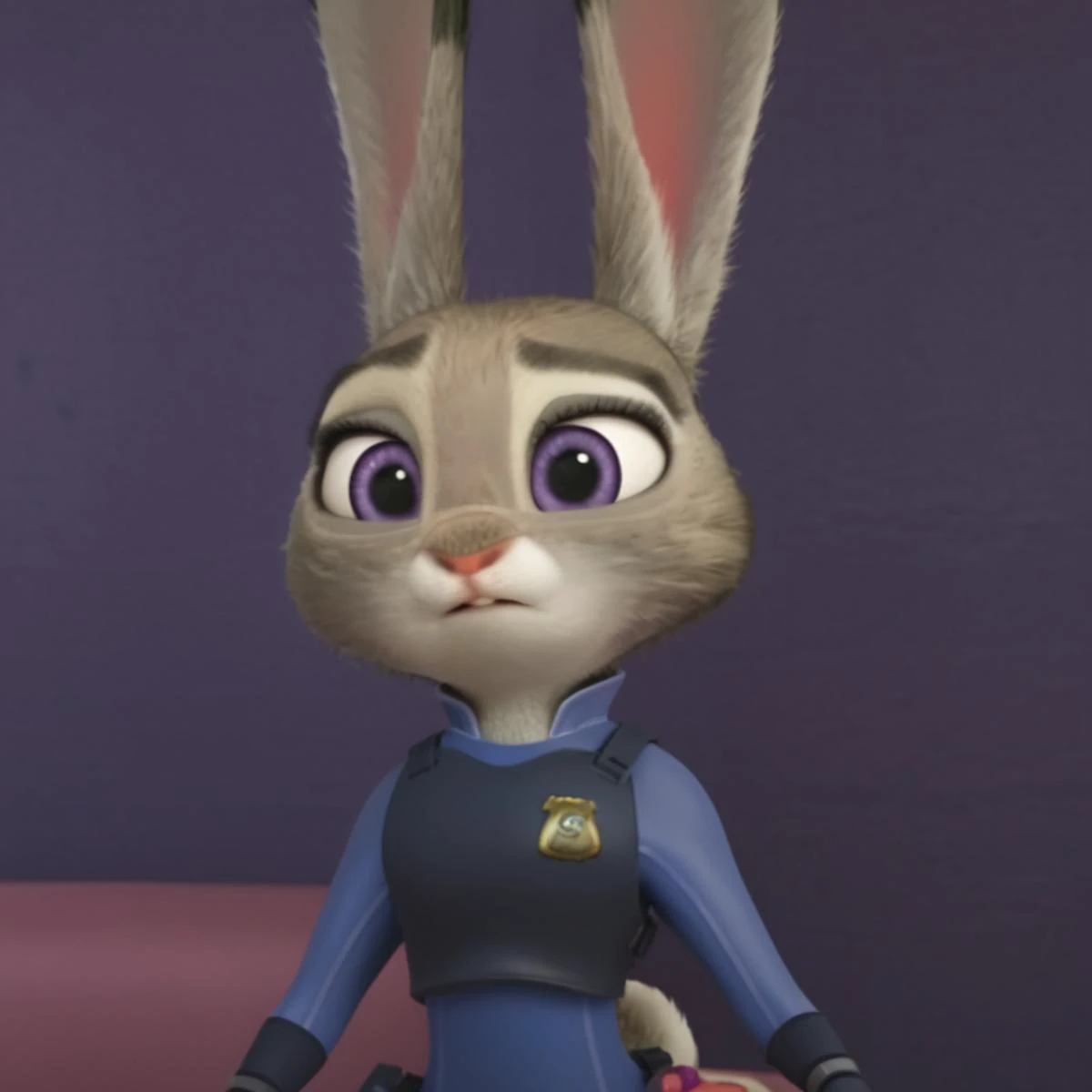 <lora:JudyHoppsPony:1>, judyhopps, purple eyes, rabbit, rabbit ears, rabbit girl, animal ears