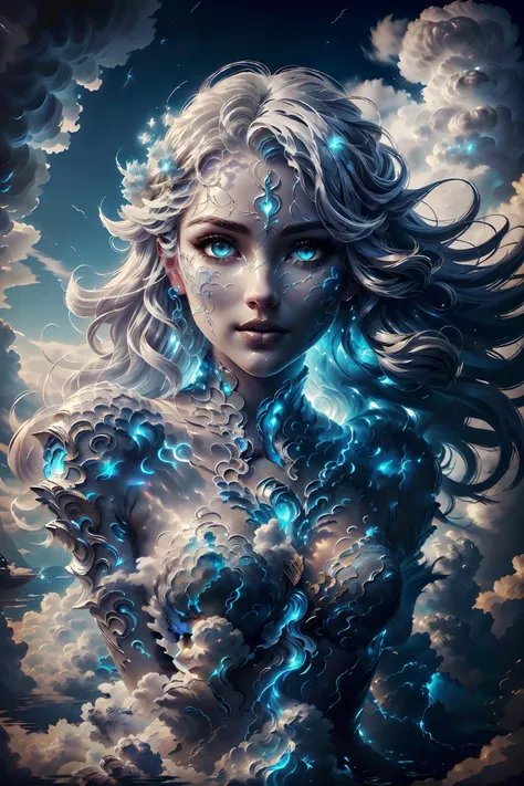 A cute woman, floats gracefully, her long, silvery hair flowing in the breeze. Her sky-blue eyes shimmer with an ethereal glow. Swirling winds dance around her, leaving a trail of radiance.Storm, tempest, clouds, wind. (long shot, masterpiece, highly detailed), (detailed body, detailed face, detailed eyes,intricate details), <lora:Util_breastsizeslideroffset:-0.4>, <lora:martius_storm:0.8> martius_storm, <lora:fantasy00d:0.4> ,<lora:Fantasy_warriors_-_by_HailoKnight:0.5> <lora:fantchar_v4:0.2> fantchar