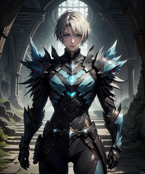 (masterpiece, best quality, HDR:1.2), slender Warrior, 1 male, fantastic background, short aqua hair, <lora:GoodHands-beta2:1>, <lora:more_details:0.25>,  <lora:Fantasy_warriors_-_by_HailoKnight:0.75>