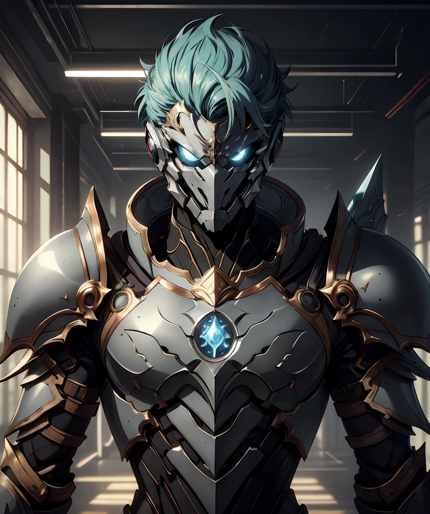 (masterpiece, best quality, HDR:1.2), slender Warrior, 1 male, beautiful face, detailed face, armor, gauntlet, ray tracing, fantastic background, short aqua hair, <lora:GoodHands-beta2:1>, <lora:more_details:0.25>, <lora:Fantasy_warriors_-_by_HailoKnight:0.75>
