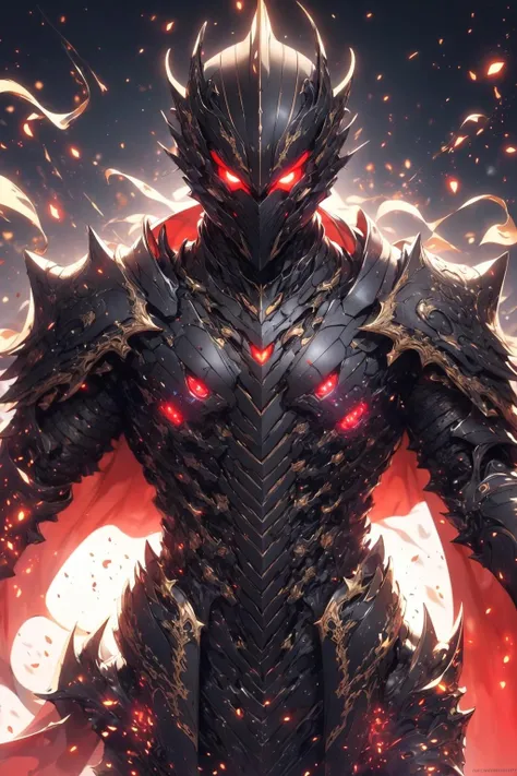 (hailoknight, Solo, 1boy wearing black armor, black helmet, red magic, glowing red eyes, cape:1.3), (black simple glowing background:1.25)<lora:add_detail:0.3>, <lora:hailoknight12:1>, masterpiece, best quality, wide-angle Hyperdetailed, masterpiece, best quality, 8k, natural lighting, soft lighting, sunlight, HDR (High Dynamic Range), Maximum Clarity And Sharpness, Multi-Layered Textures,