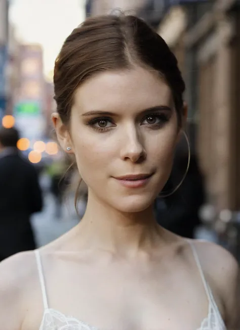 <lora:kate_mara_loha:1>k4t3, kate mara, breasts, brown hair, dress, realistic, brown eyes, cleavage, solo focus, earrings, jewelry, looking at viewer, bare shoulders, smile, 1girl, lips