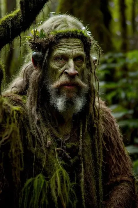 high quality, , realistic photo movie still of (swampstyle monster:1.1) (druid wizard man:1.1) (wearing a tunic:1.2) , in a (dark forest:1.2), close up , , cinematic lighting, high res, insane details, hyper realistic, , masterpiece, 8k uhd, <lora:epiNoiseoffset_v2:0.8> <lora:swampstyle:0.5>