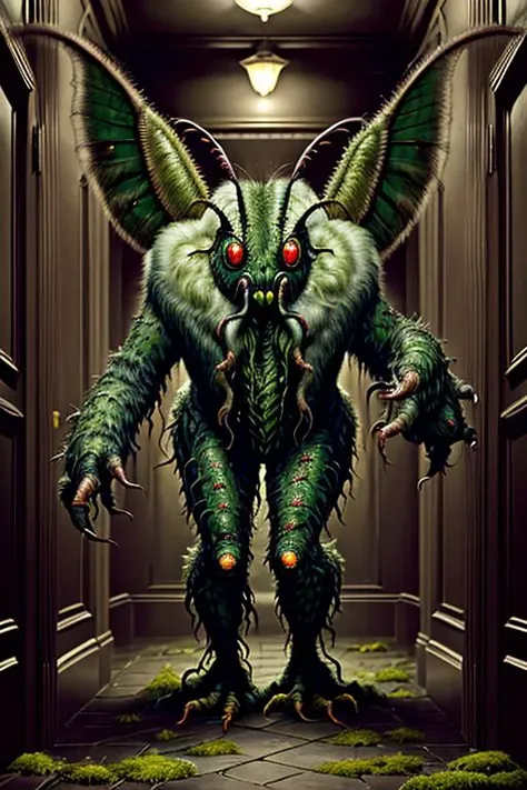 ( swampstyle monster:1.2) (moth:1.2) man, big eyes , fur , lurking in a corridor ,( big wings:1.1), (horror:1.2), nightimare fuel ,( full body shot:1.0) , (8k uhd) RAW proffesional photograph, (photorealistic:1.4), high resolution, detailed, raw photo, sharp details, rich colors, hyper realistic, lifelike texture, dramatic lighting, trending on artstation <lora:swampstyle:0.55>