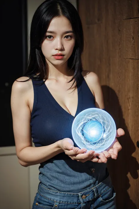 1 girl, gigantic breasts, solo, ,<lora: Rasengan:1> rasengan, blue_light,, (realistic, realistic_background, high_resolution, distinct_image:1.2), (extremely intricate, detailed light, detailed shadow:1.1), (F4, 1/800s, ISO 100, RAW)