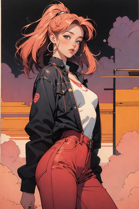 retro girl, Miami, sunset, 90's, (flat colors, flat texture, lineart:1.2), graphical design, (heavy ink, ink blacks),
<lora:AstrAnime_RETRO:1>