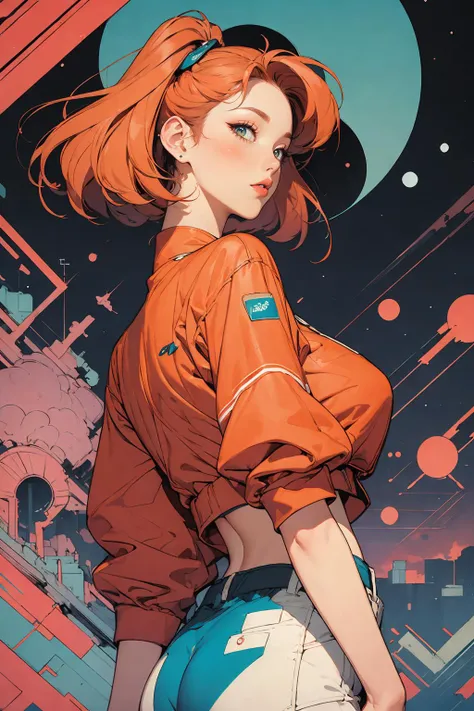 woman, 90's, retro, crop top, (flat colors, flat texture, lineart:1.2), gigantic breasts, graphical design, view from behind
<lora:AstrAnime_RETRO:1>